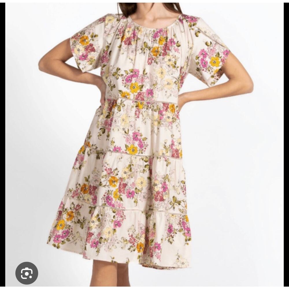 Johnny Was Women's Magnolia Tiered Dress Size small floral summer short sleeve